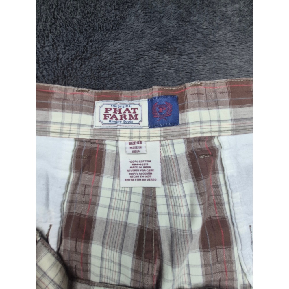 Phat Farm‎ Mens Plaid Shorts Size 48 Brown Beige Casual Summer Beach